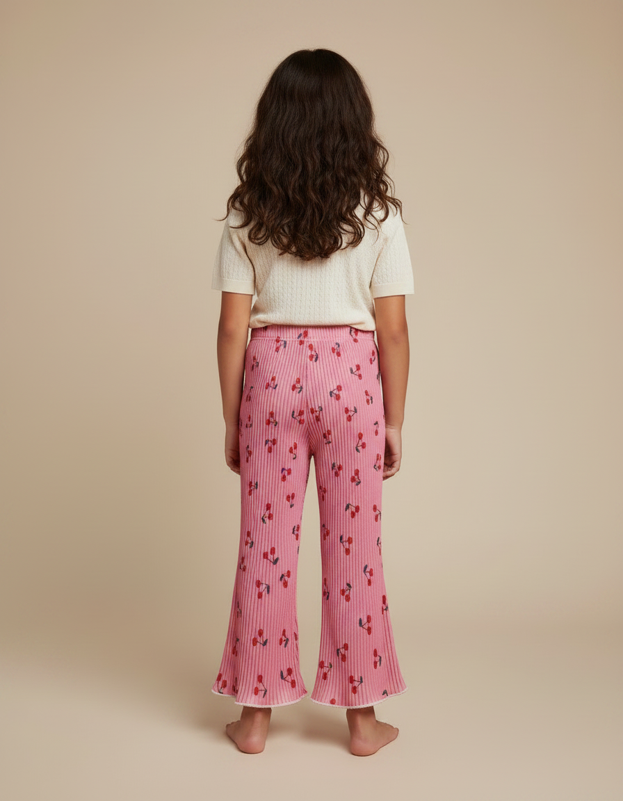 Pantalon Fluide Rose Plissé Évasé Cerises Fille - Maille - vue 2