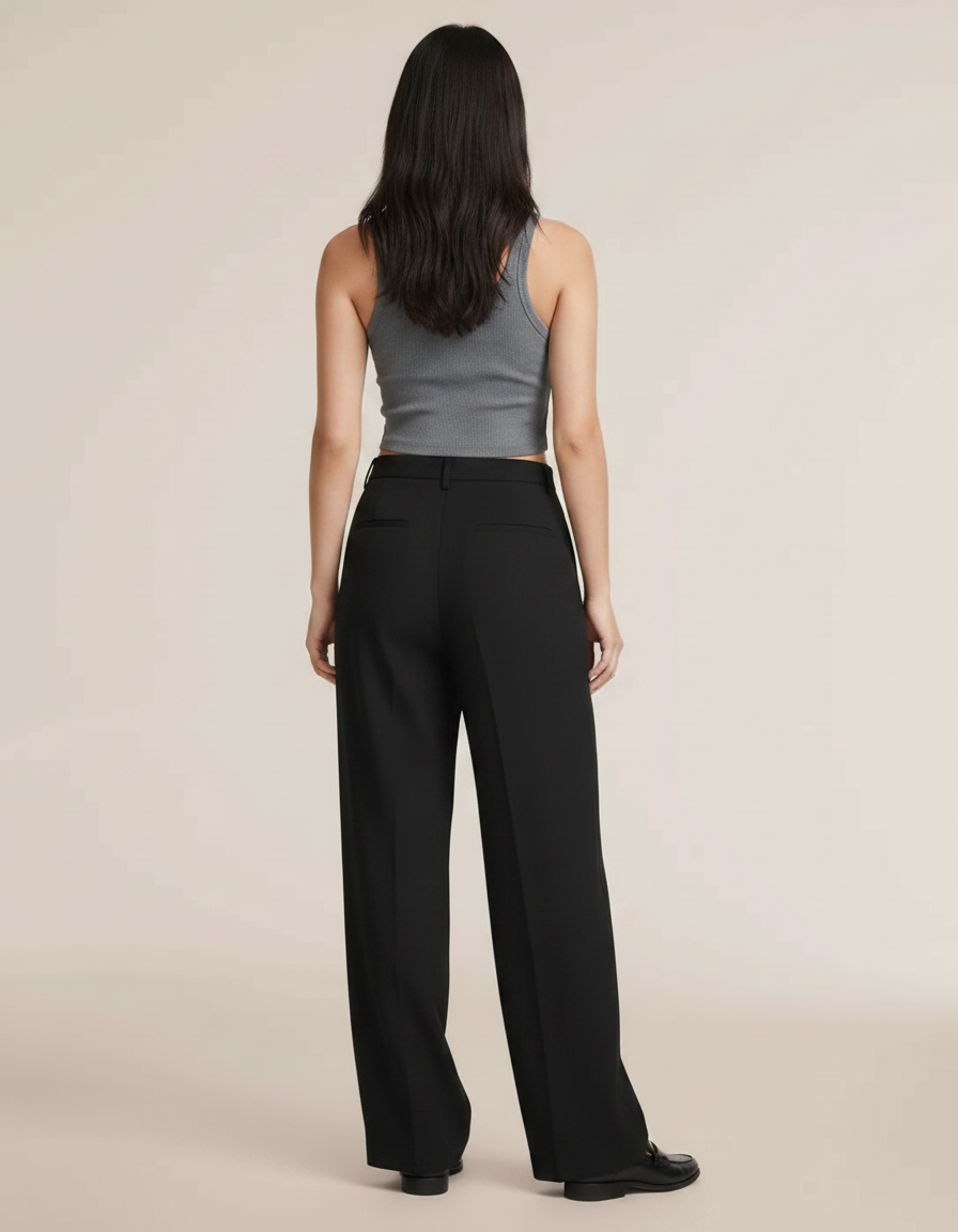 Pantalon Fluide Femme Noir Palazzo Polyester Chic Mi-saison - vue 2