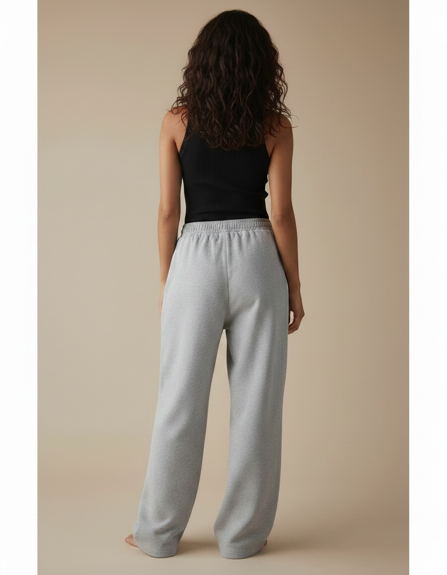 Pantalon Fluide Gris Ample Confortable Décontracté Molleton - vue 2
