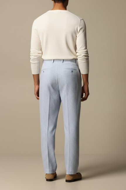 Pantalon Fluide Rayé Bleu Ciel Plissé Décontracté Homme - Lin - vue 2