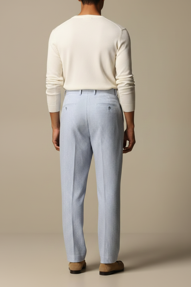 Pantalon Fluide Rayé Bleu Ciel Plissé Décontracté Homme - Lin - vue 2