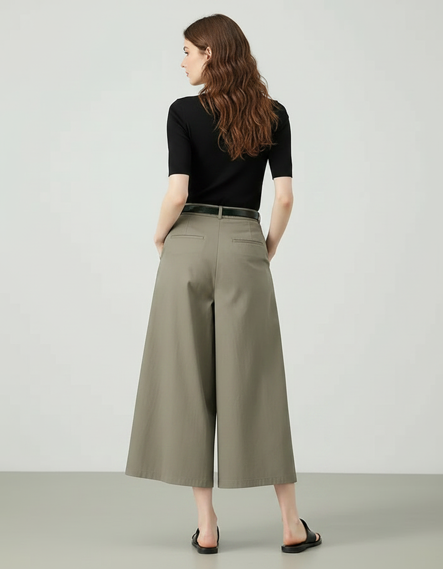 Pantalon Fluide Kaki Ample Plissé Décontracté Coton - vue 2