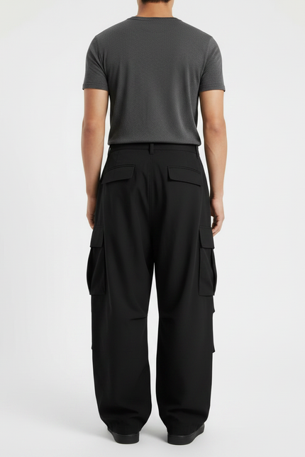 Pantalon Fluide Noir Ample Cargo Homme Décontracté - Polyester - vue 2