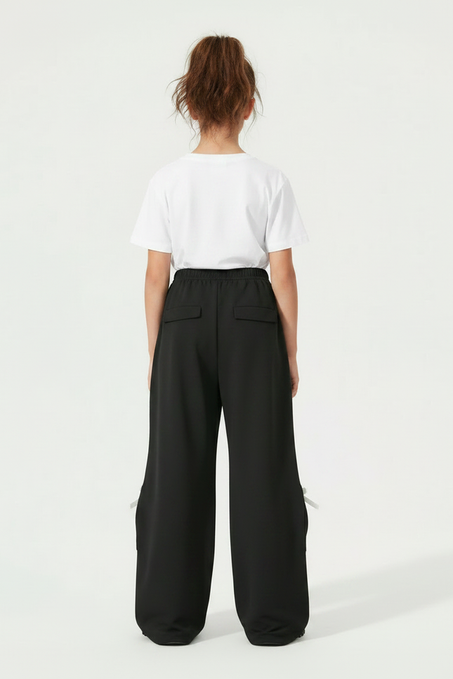 Pantalon Fluide Noir Ample Décontracté Chat Étoiles Fille - Polyester - vue 2