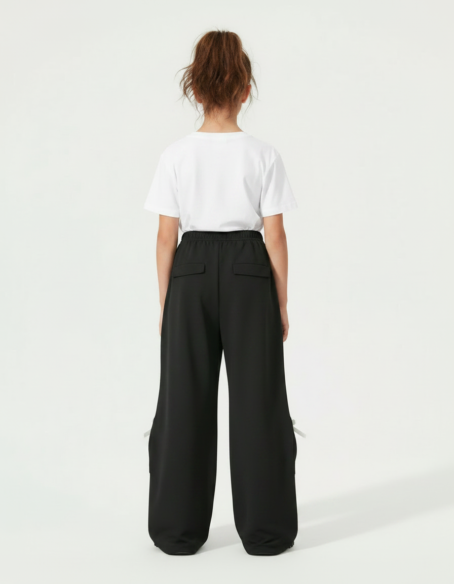 Pantalon Fluide Noir Ample Décontracté Chat Étoiles Fille - Polyester - vue 2