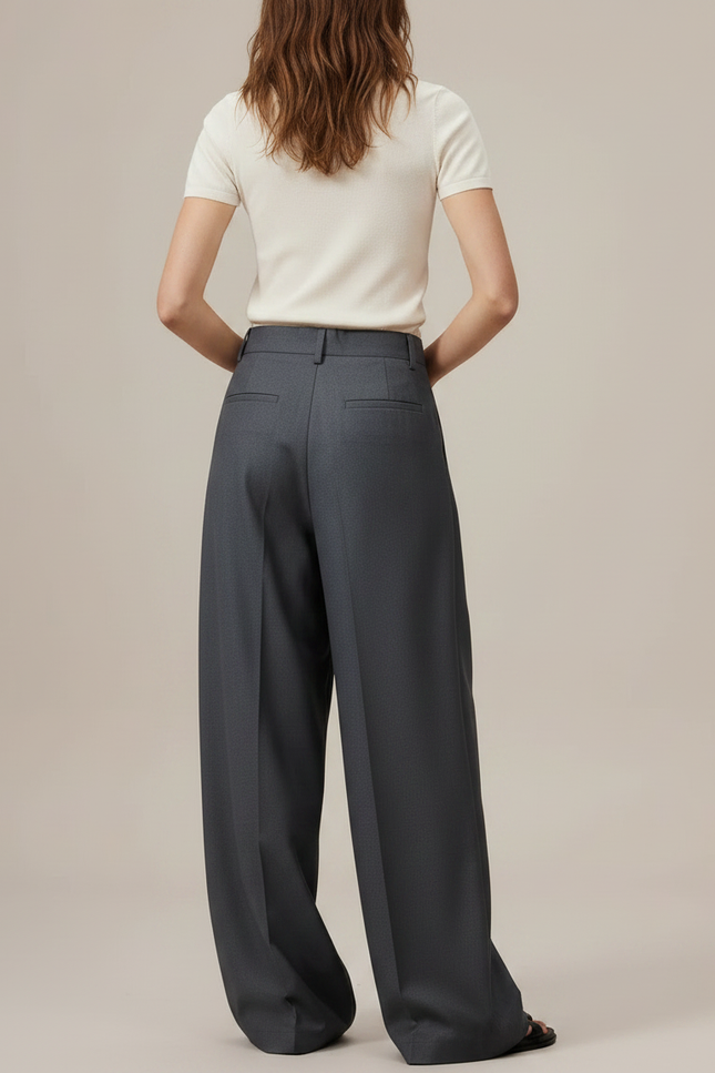 Pantalon Large Fluide Polyester - Gris - vue 2