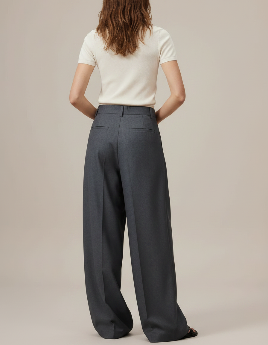 Pantalon Large Fluide Polyester - Gris - vue 2