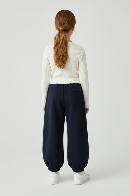 Pantalon Fluide Bleu Marine Ample Coton Sport Fille - Molleton - vue 2