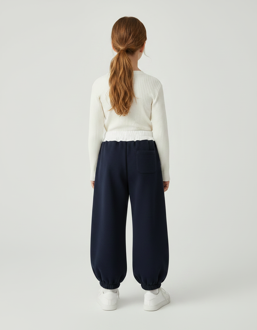Pantalon Fluide Bleu Marine Ample Coton Sport Fille - Molleton - vue 2