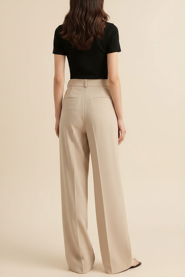 Pantalon Fluide Beige Large Plissé Élégant Droit - Polyester - vue 2