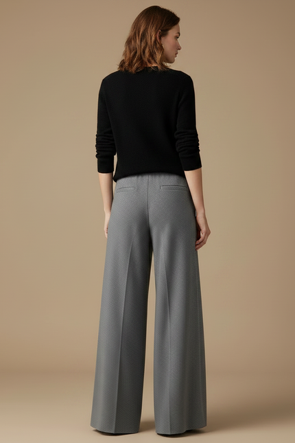 Pantalon Fluide Gris Ample Maille Drapé Décontracté - vue 2