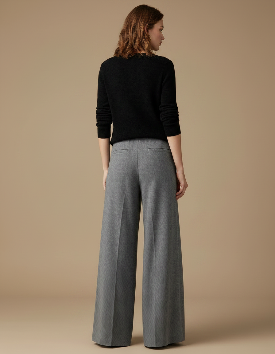 Pantalon Fluide Gris Ample Maille Drapé Décontracté - vue 2