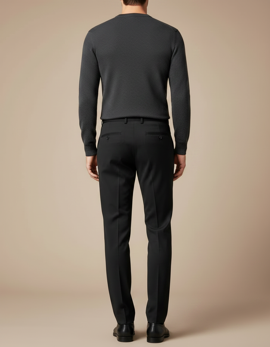 Pantalon Fluide Noir Élégant Droit Formel Homme - Polyester - vue 2