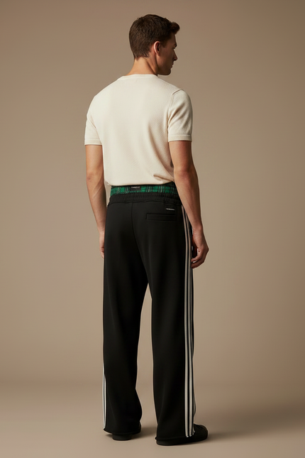 Pantalon Fluide Noir Ample Rayures Sport Homme - Polyester - vue 2