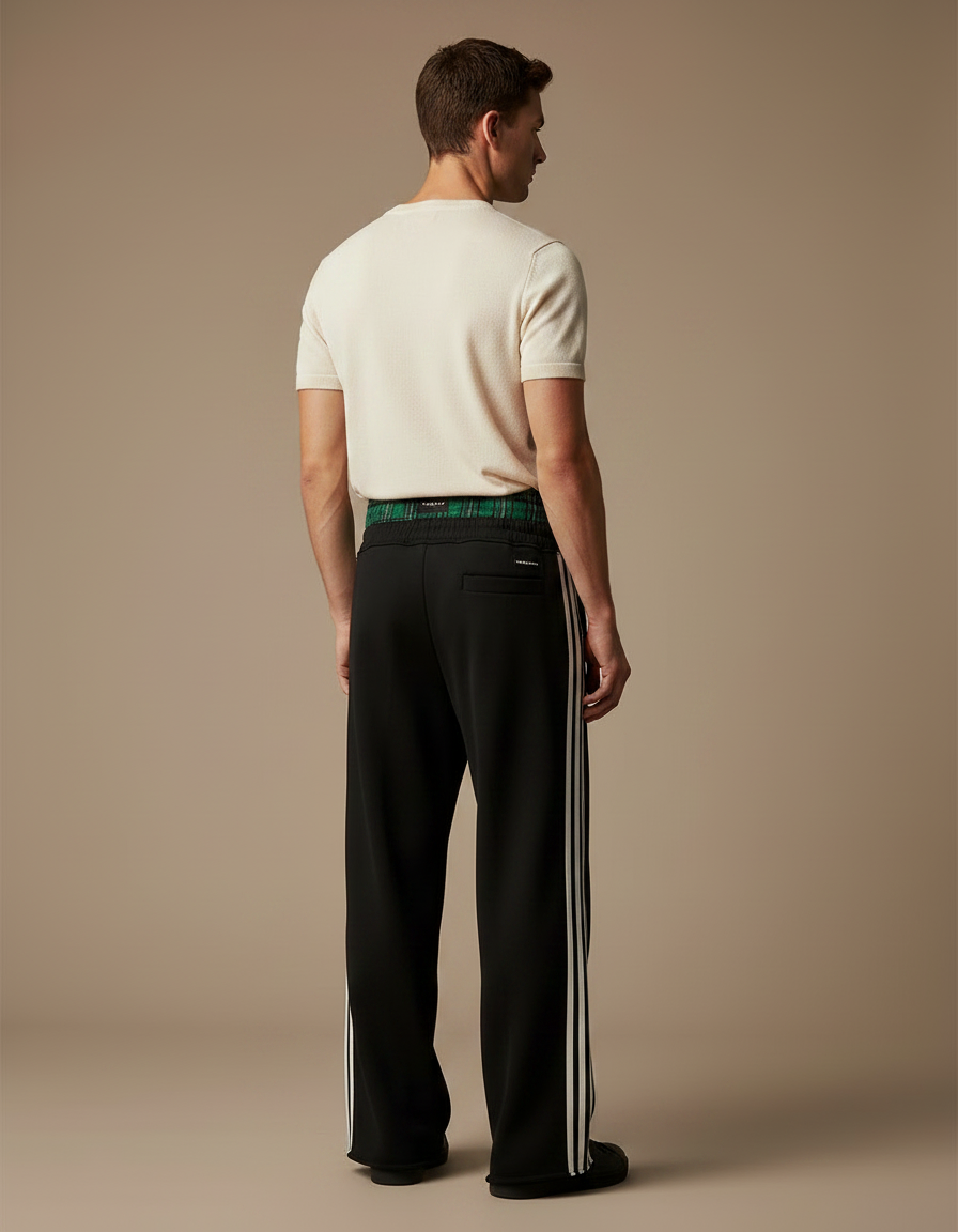 Pantalon Fluide Noir Ample Rayures Sport Homme - Polyester - vue 2