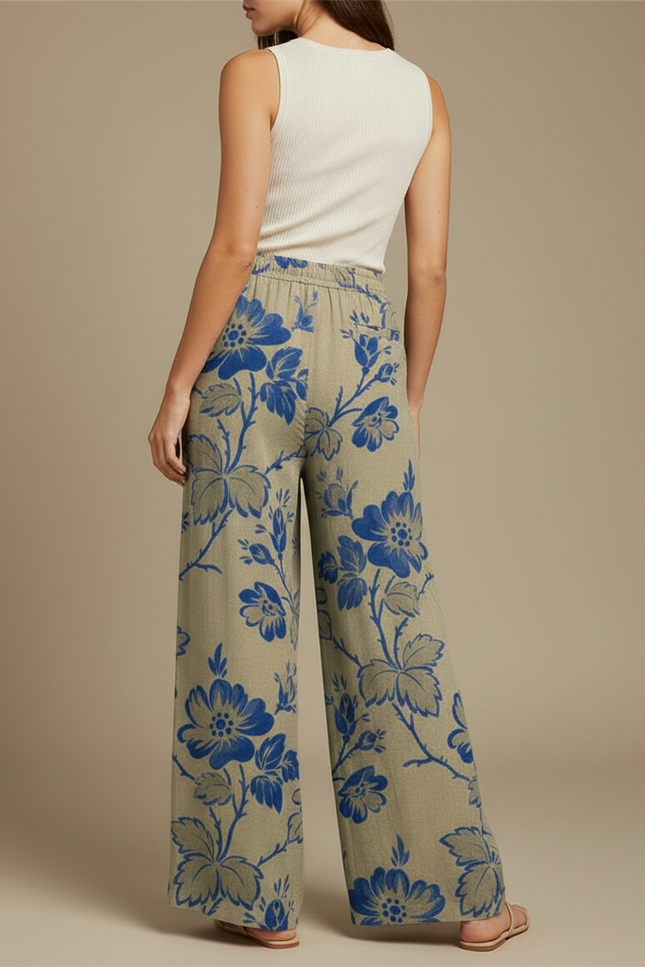 Pantalon Fluide Vert Fleuri - Kaki Lin - vue 2