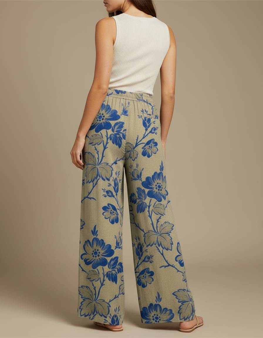 Pantalon Fluide Vert Fleuri - Kaki Lin - vue 2