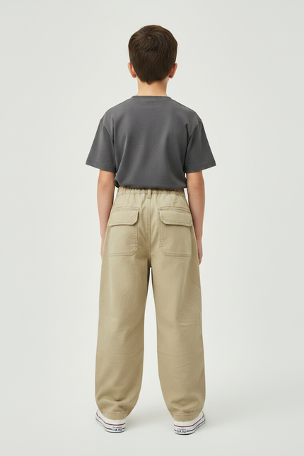 Pantalon Fluide Kaki Ample Coton Cargo Enfant - Toile - vue 2