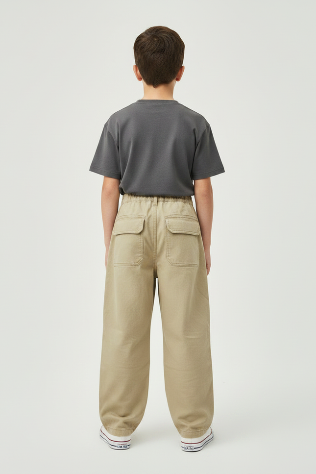 Pantalon Fluide Kaki Ample Coton Cargo Enfant - Toile - vue 2