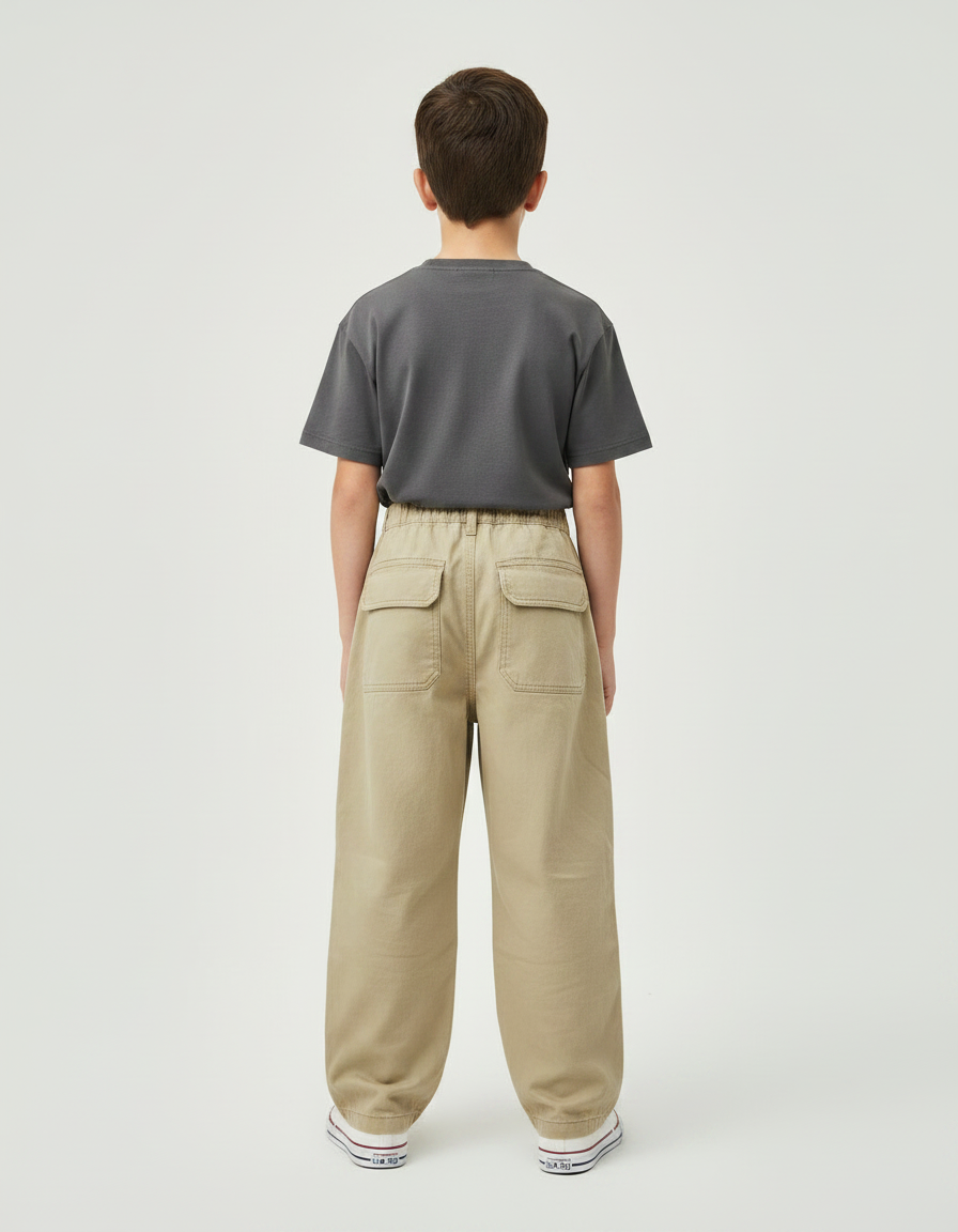 Pantalon Fluide Kaki Ample Coton Cargo Enfant - Toile - vue 2