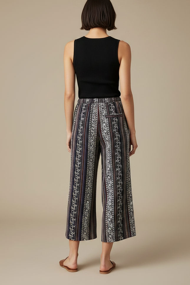 Pantalon Fluide Imprimé Ethnique Ample Cordon Décontracté - Viscose - vue 2
