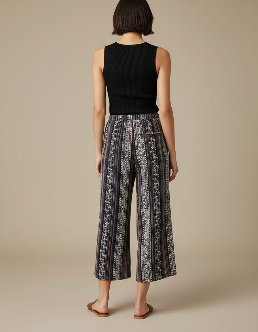 Pantalon Fluide Imprimé Ethnique Ample Cordon Décontracté - Viscose - vue 2