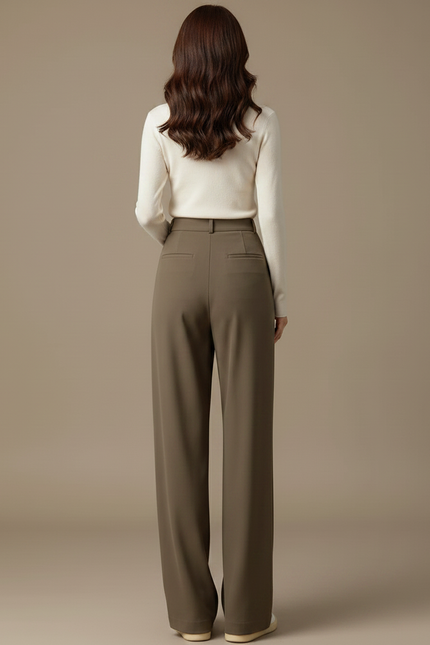 Pantalon Fluide Kaki Ample Décontracté Taille Haute Femme - Polyester - vue 2