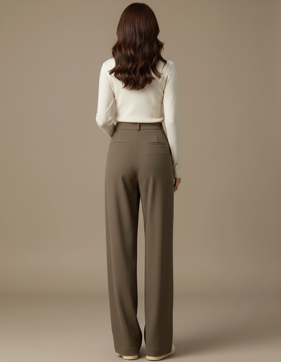 Pantalon Fluide Kaki Ample Décontracté Taille Haute Femme - Polyester - vue 2