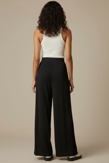 Pantalon Fluide Noir Plissé Ample Confortable Chic - Polyester - vue 2