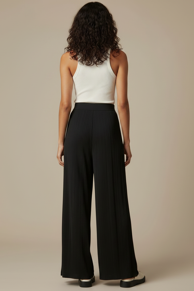 Pantalon Fluide Noir Plissé Ample Confortable Chic - Polyester - vue 2