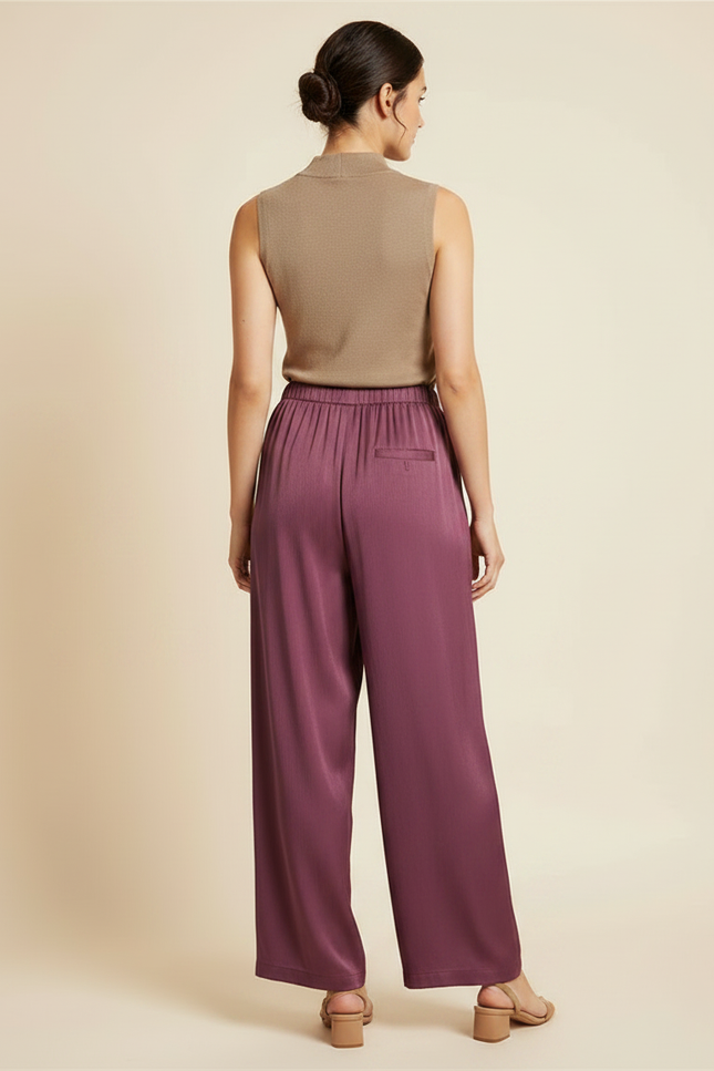 Pantalon Fluide Violet Satiné Ample Décontracté Femme - vue 2