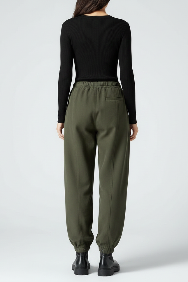 Pantalon Fluide Kaki Ample Décontracté Élastiqué Hiver - Viscose - vue 2
