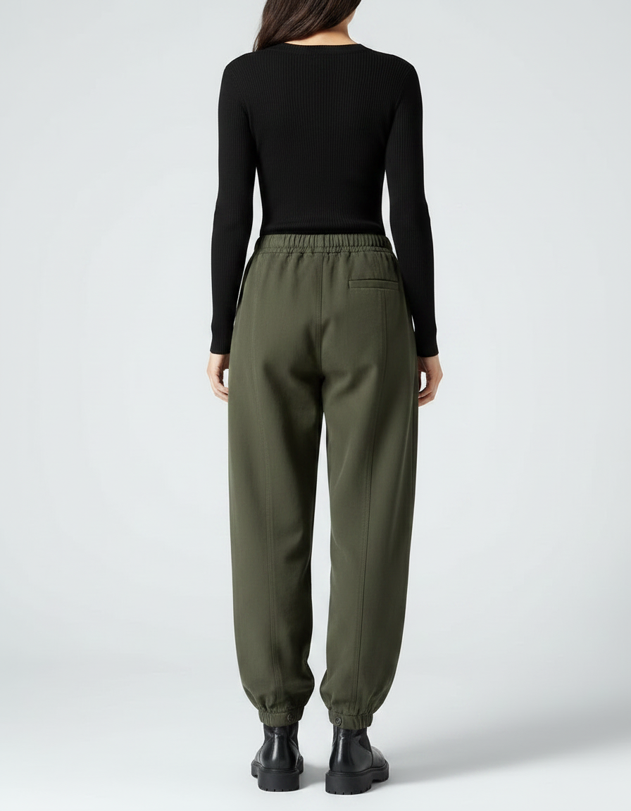 Pantalon Fluide Kaki Ample Décontracté Élastiqué Hiver - Viscose - vue 2