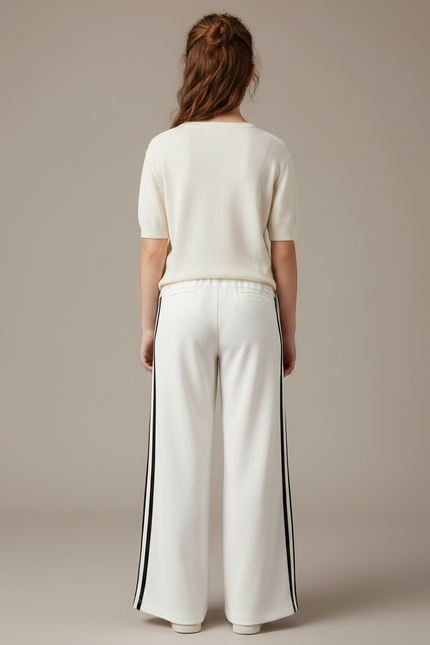 Pantalon Fluide Blanc Ample Rayures Sport Fille - Polyester - vue 2
