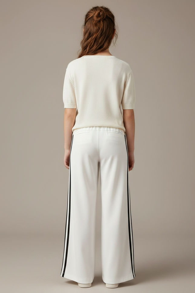 Pantalon Fluide Blanc Ample Rayures Sport Fille - Polyester - vue 2