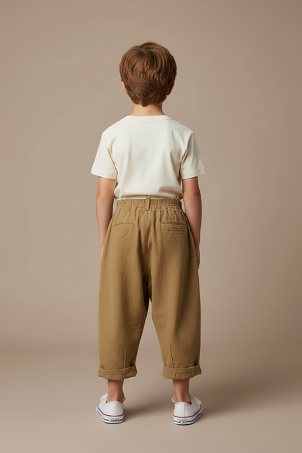 Pantalon Fluide Kaki Ample Coton Enfant Rétro - vue 2