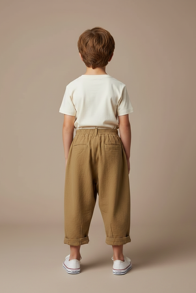 Pantalon Fluide Kaki Ample Coton Enfant Rétro - vue 2