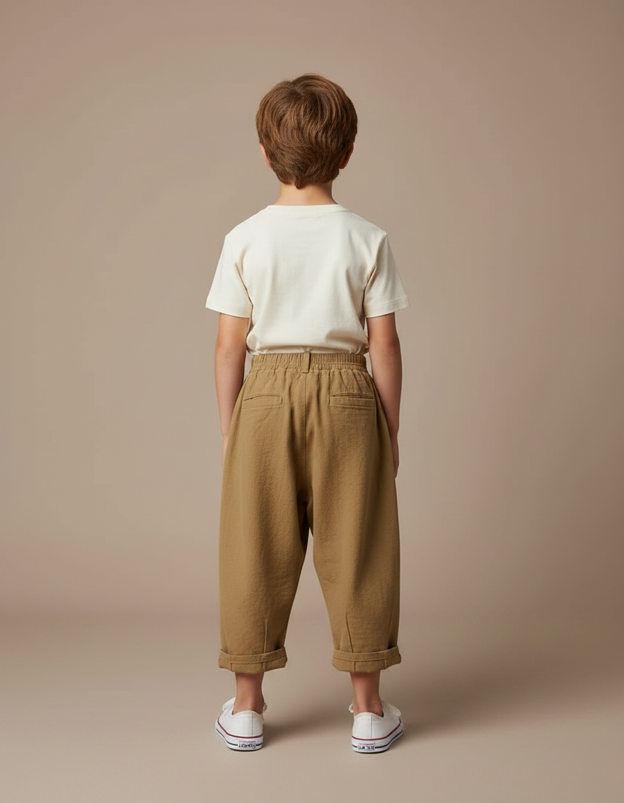 Pantalon Fluide Kaki Ample Coton Enfant Rétro - vue 2