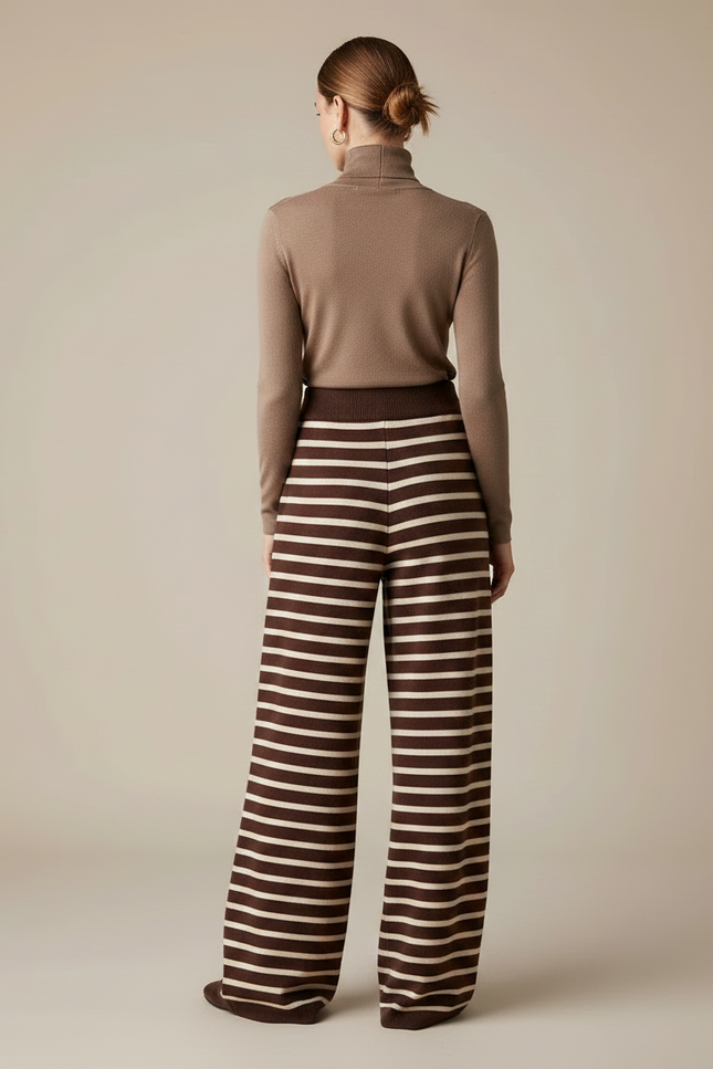 Pantalon Fluide Marron Rayé Tricot Ample Décontracté - Maille - vue 2