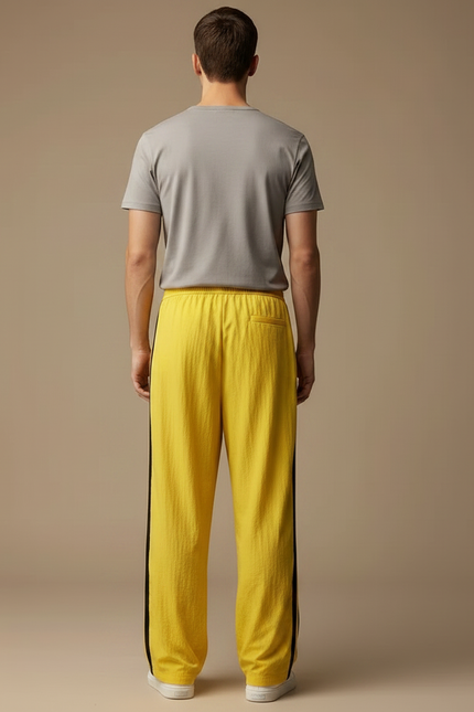 Pantalon Fluide Jaune Ample Rayé Sport Décontracté - Lin - vue 2