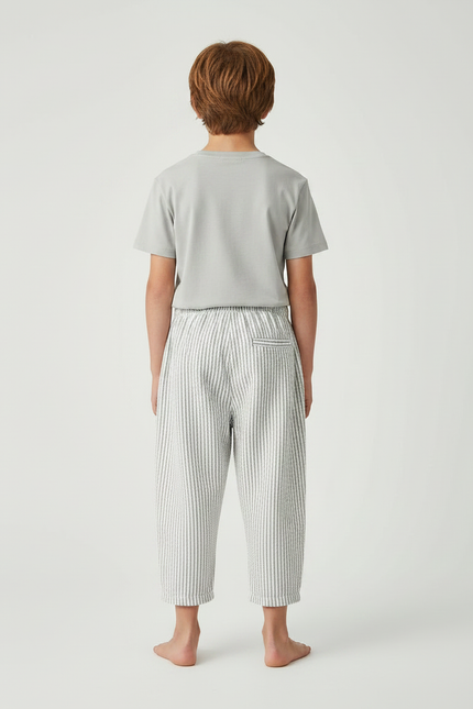 Pantalon Fluide Rayé Coton Ample Décontracté Enfant - Gris - vue 2
