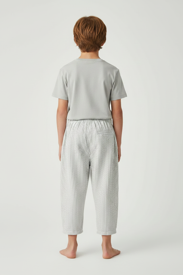 Pantalon Fluide Rayé Coton Ample Décontracté Enfant - Gris - vue 2