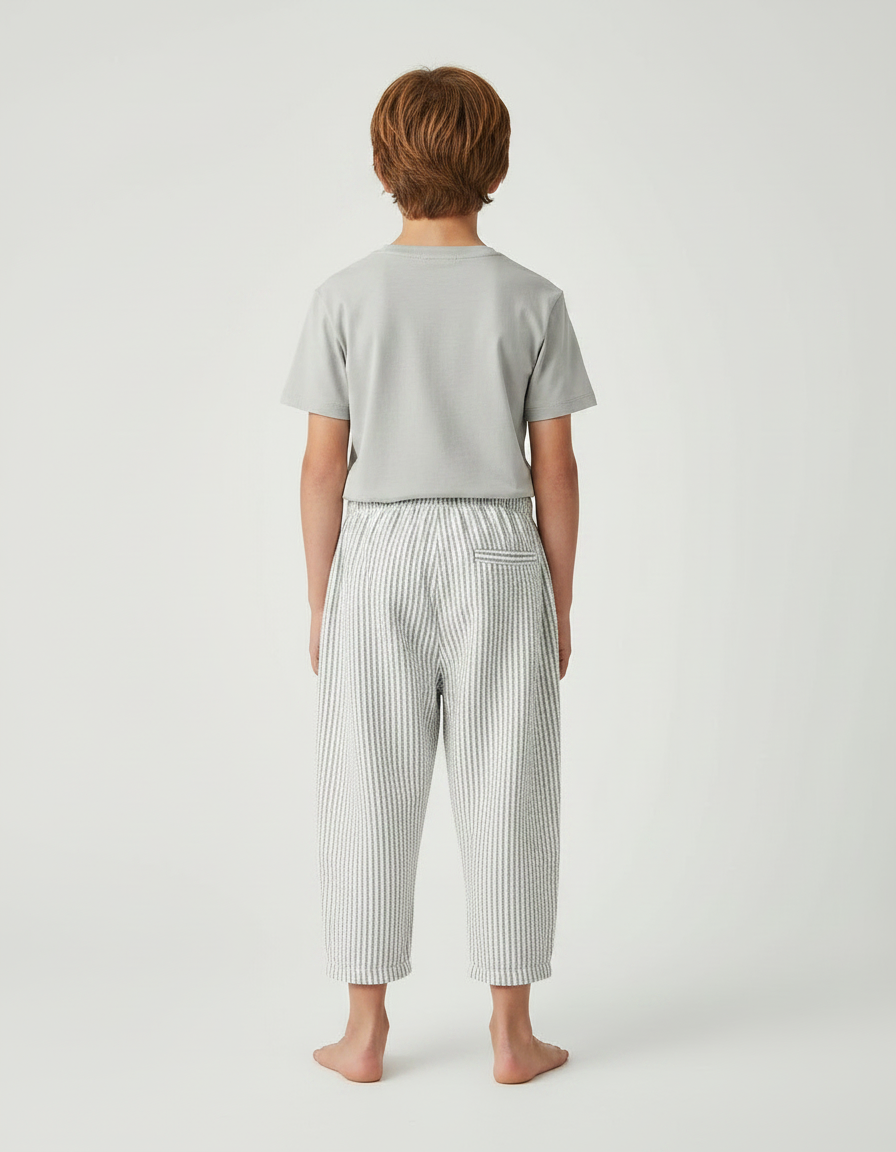 Pantalon Fluide Rayé Coton Ample Décontracté Enfant - Gris - vue 2