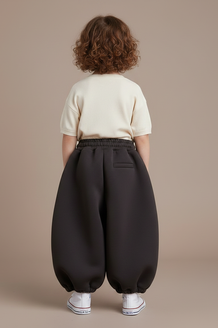 Pantalon Fluide Noir Ample Hiver Enfant Molletonné - vue 2