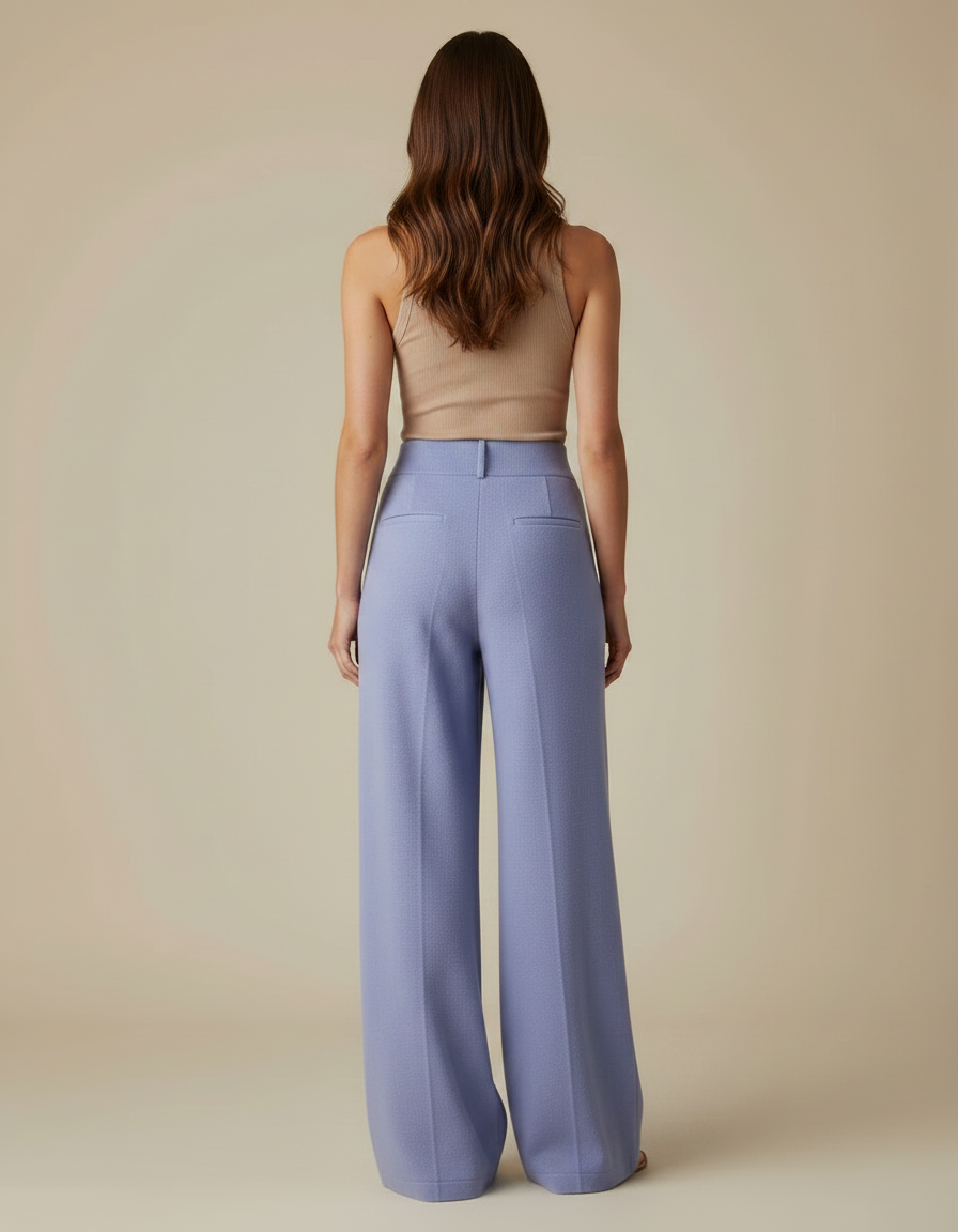 Pantalon Fluide Bleu Ample Tricot Confortable Femme - Violet Maille - vue 2