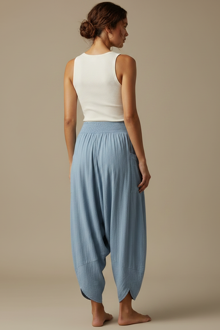Pantalon Fluide Bleu Ciel Ample Lin Harem Confortable - vue 2