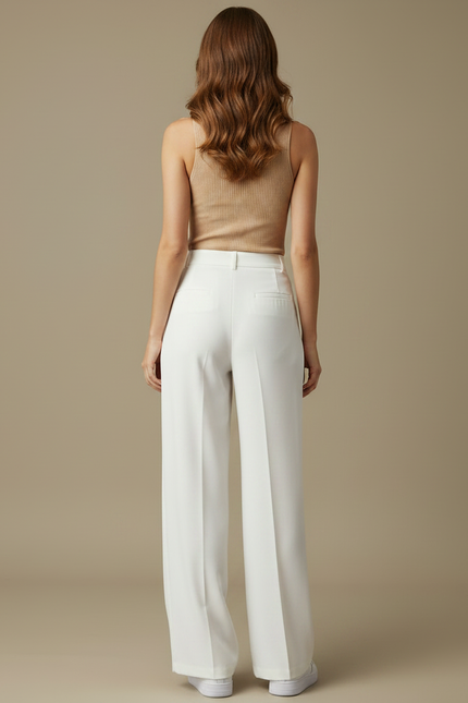 Pantalon Fluide Femme Blanc Palazzo Viscose - vue 2