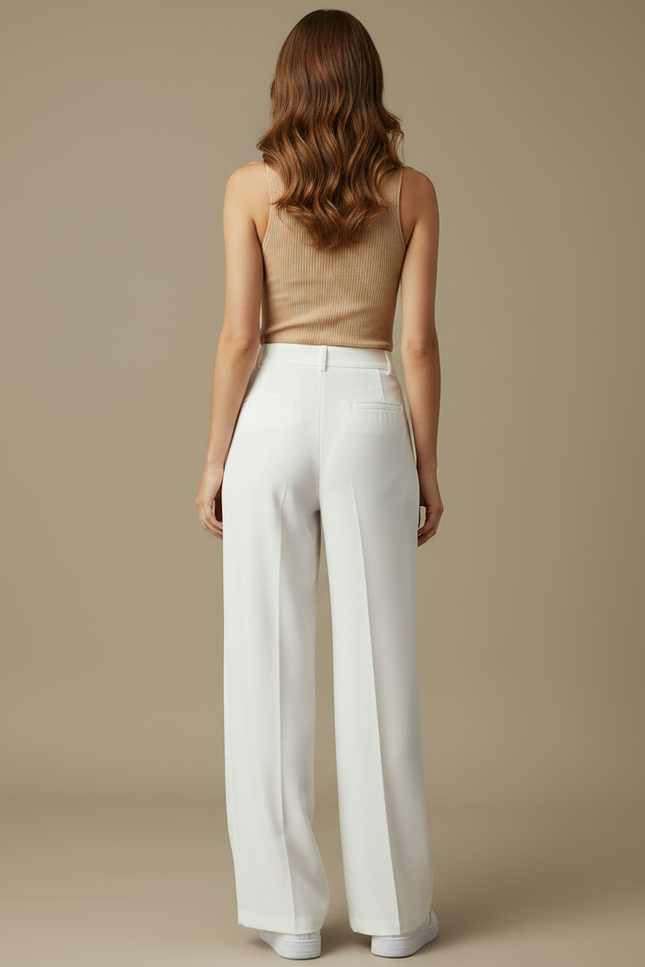 Pantalon Fluide Femme Blanc Palazzo Viscose - vue 2