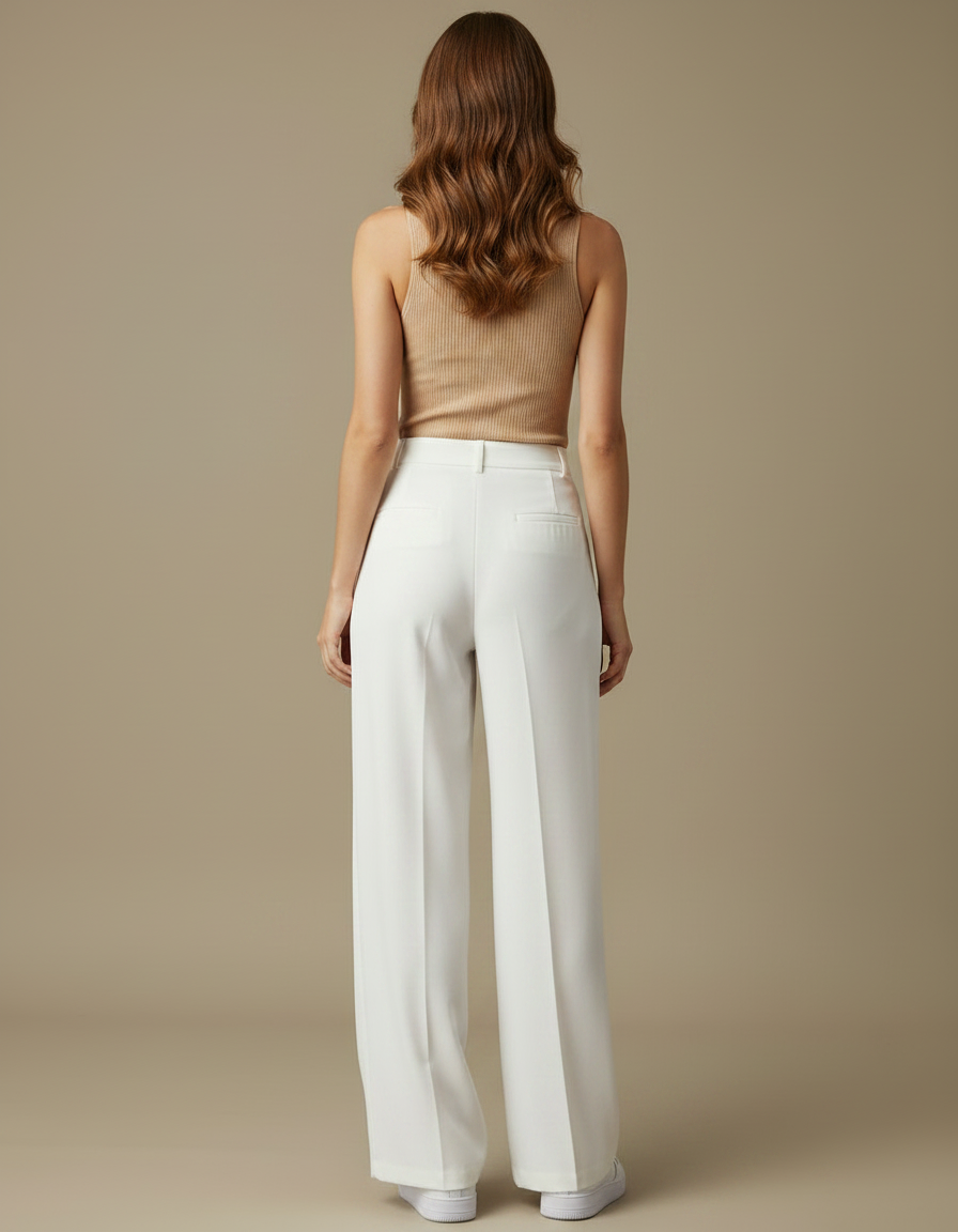Pantalon Fluide Femme Blanc Palazzo Viscose - vue 2