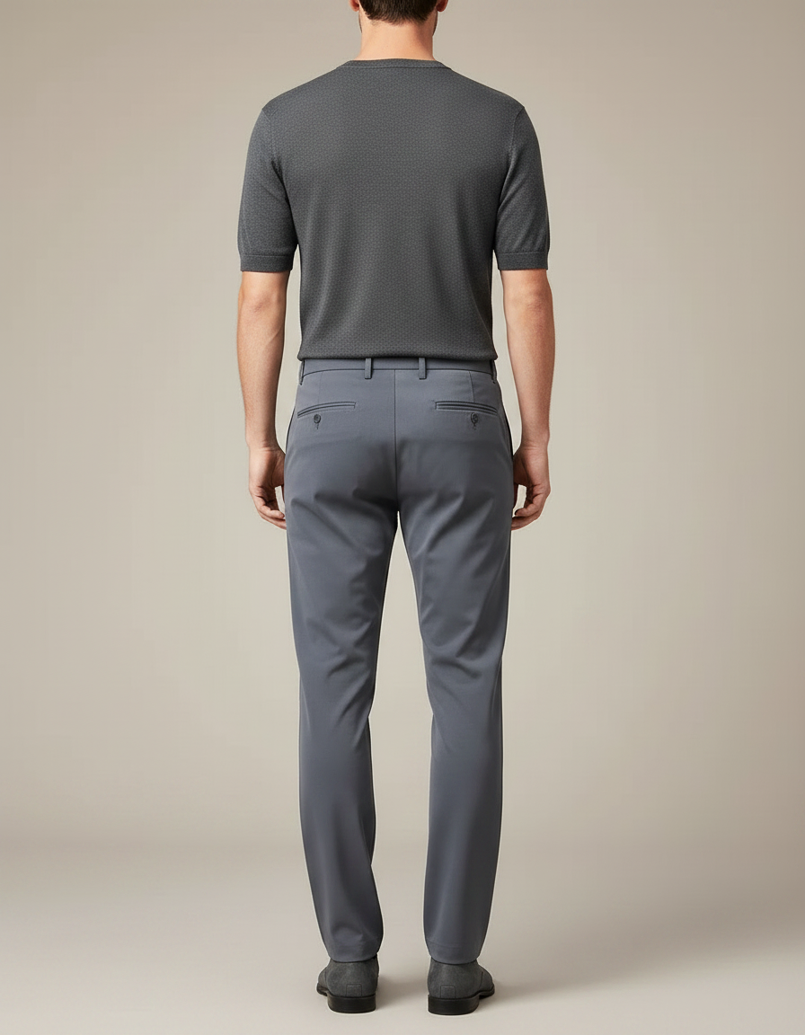 Pantalon Fluide Gris Anthracite Coupe Droite Élégant Homme - Polyester - vue 2